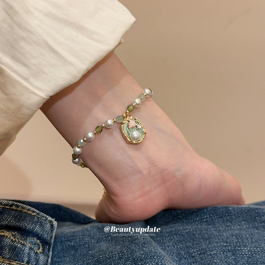 A廠【HB4049】鋯石滴油珍珠方形吊墜手鍊新中式清新甜美氣質手環復古宮廷風手飾 25.06-2