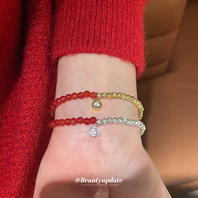 A廠【HB3442】新中式鋯石圓球瑪瑙可調式手鍊時尚百搭手環氣質手環輕奢高級感 25.01-4