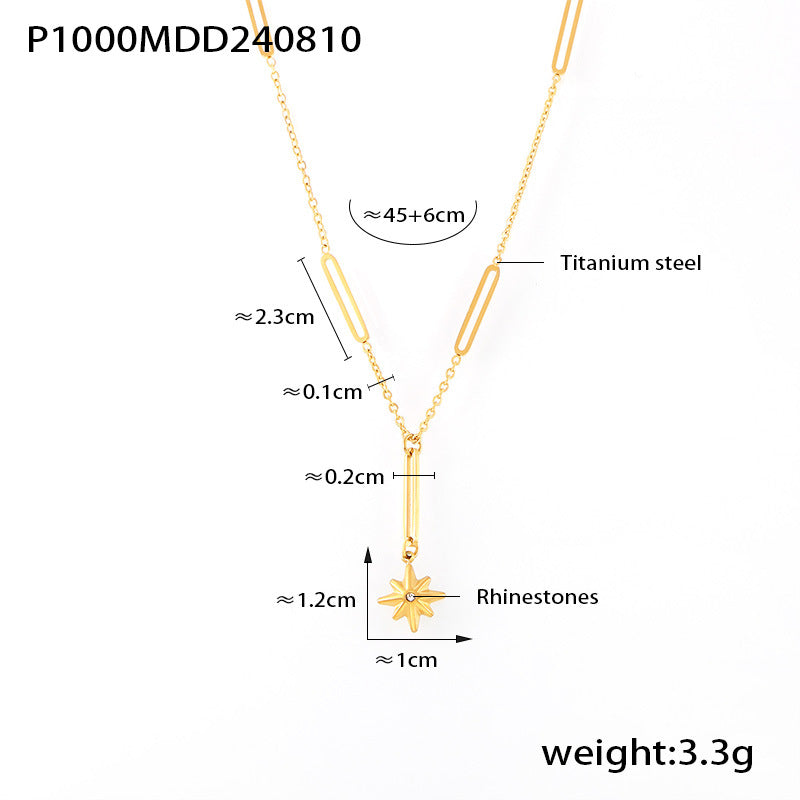 B廠【P1000】新款簡約米字鑲鑽吊墜ins八芒星項鍊女小眾輕奢設計感鈦鋼鎖骨鏈 24.08-3