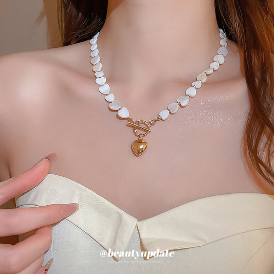A廠【HN9935】貝母愛心吊墜貝殼毛衣項鍊女高端輕奢小眾高級感氣質精緻頸鍊
 25.09-1
