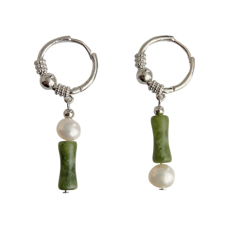 C廠【3731】新中式不對稱設計感淡水珍珠天然石竹節耳扣氣質手工耳飾 24.03-4