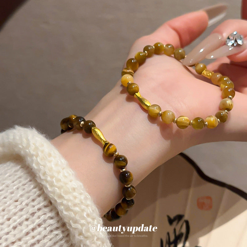 A廠【HB3237】全新中式錦鯉虎眼石款串珠手鍊美拉德小眾百搭手環輕奢高級感手飾女 24.11-2