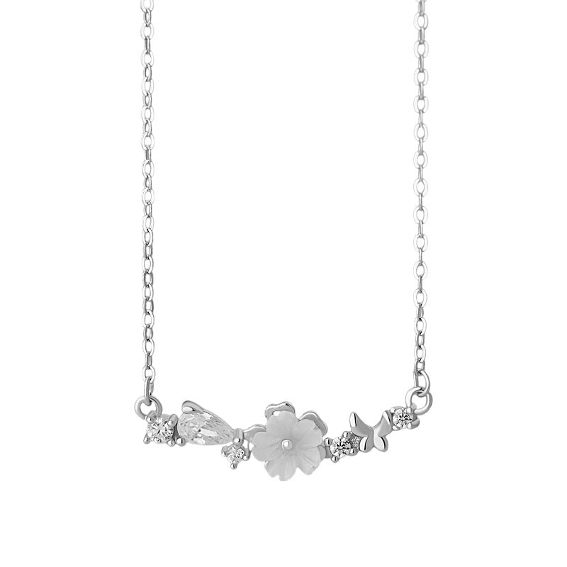 E廠【YC0307N】S999足銀輕奢花朵蝴蝶項鍊女氣質百搭小眾高級設計鎖骨鏈 25.03-4