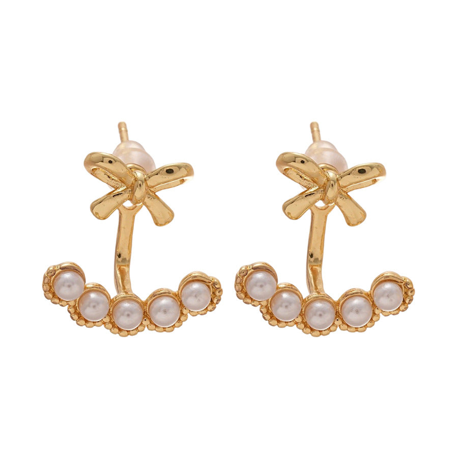 A廠【HE25518】18k真金電鍍蝴蝶結珍珠耳環復古時尚精緻耳環輕奢高級感耳飾 25.03-4