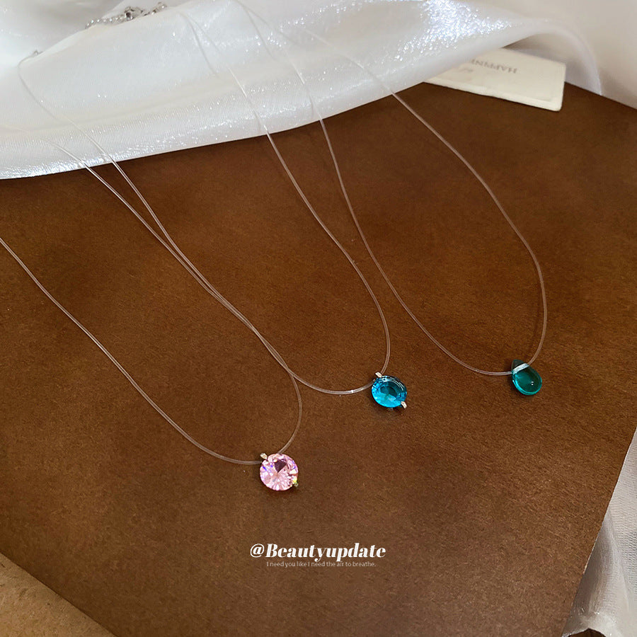 A廠【HN8744】鋯石圓形水滴吊墜項鍊時尚簡約小眾設計感鎖骨鏈輕奢高級感項鍊飾女 25.06-4