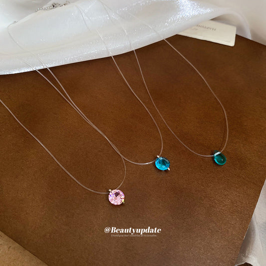 A廠【HN8744】鋯石圓形水滴吊墜項鍊時尚簡約小眾設計感鎖骨鏈輕奢高級感項鍊飾女 25.06-4