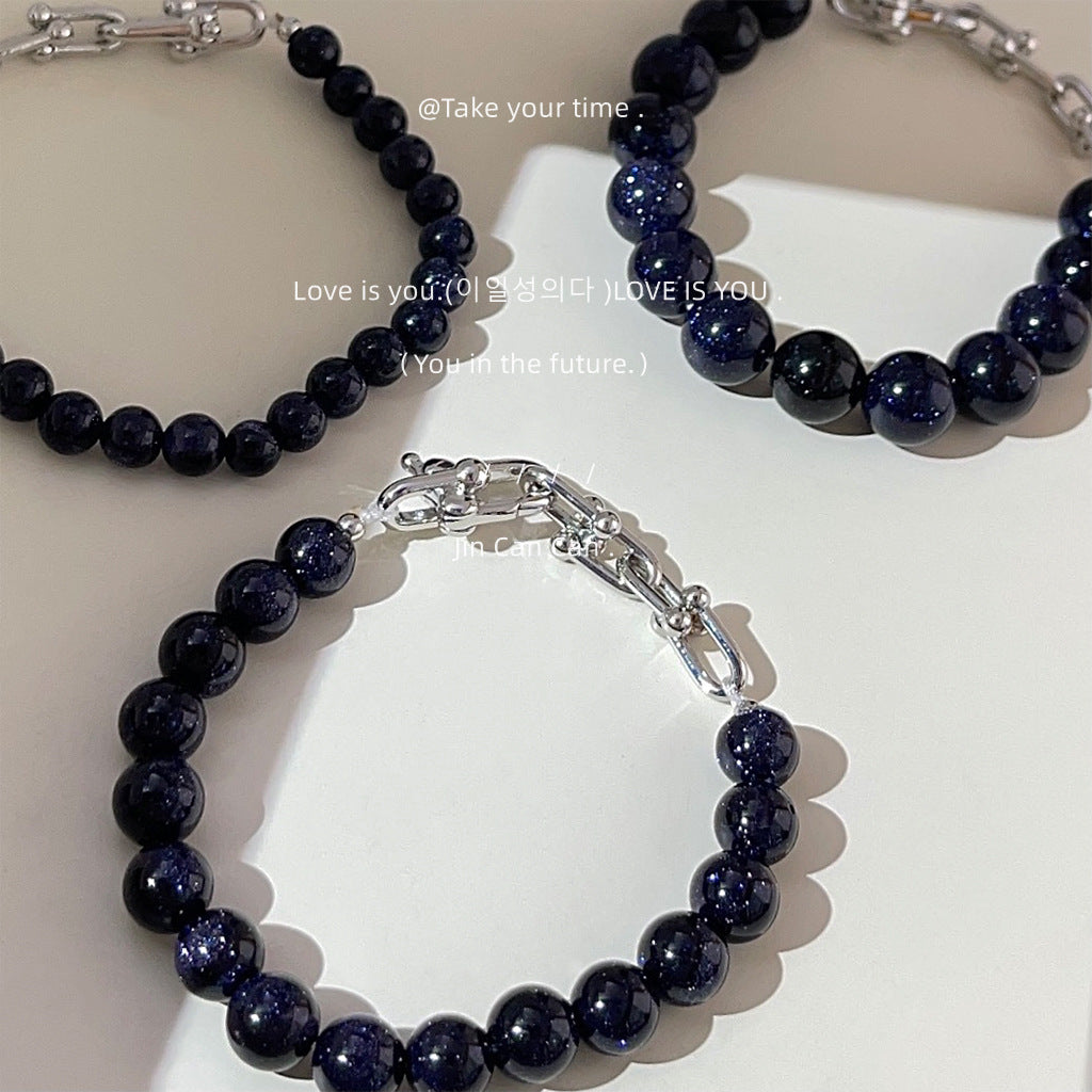 C廠【3463-3465】天然石藍沙石重工質感手工藝設計簡約時尚高級感百搭手鍊通勤手飾女 24.04-1