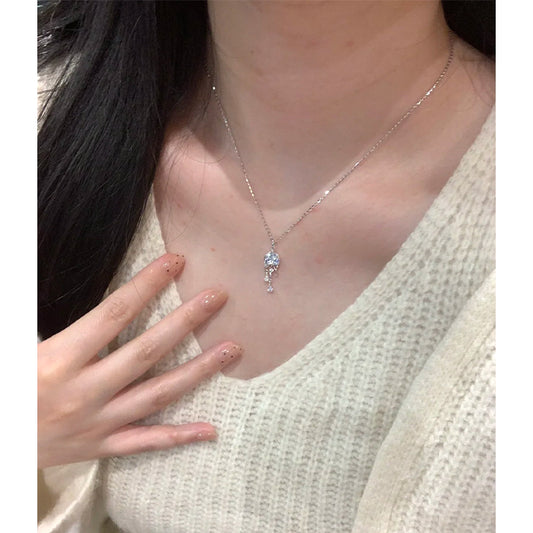 E廠【XDQ0266N】S925純銀海洋風閃鑽水母項鍊女高級感溫柔鋯石流蘇精緻鎖骨鏈 26.07-2