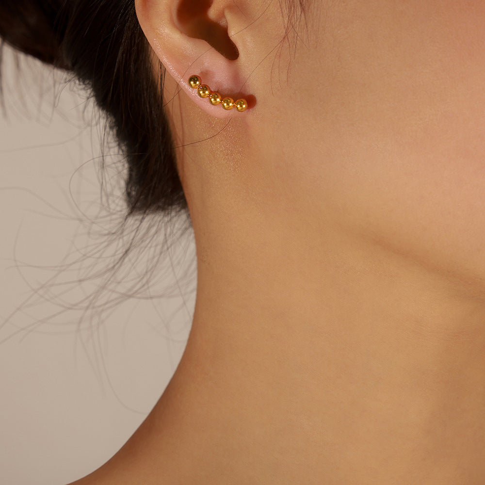 B廠【F506】韓版熱銷幾何設計鋼珠耳環女冷淡風簡約時尚鈦鋼鍍18k金耳環耳飾 24.01-3