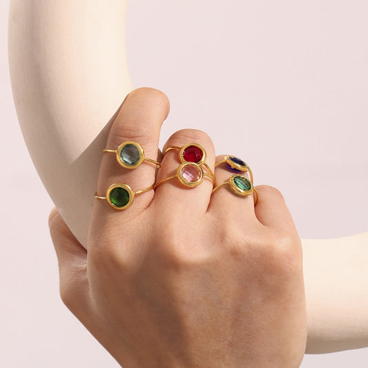 B廠【TXA275】ins小眾輕奢不銹鋼捷克琉璃開口戒指18k鍍金簡約時尚手飾品 25.06-4