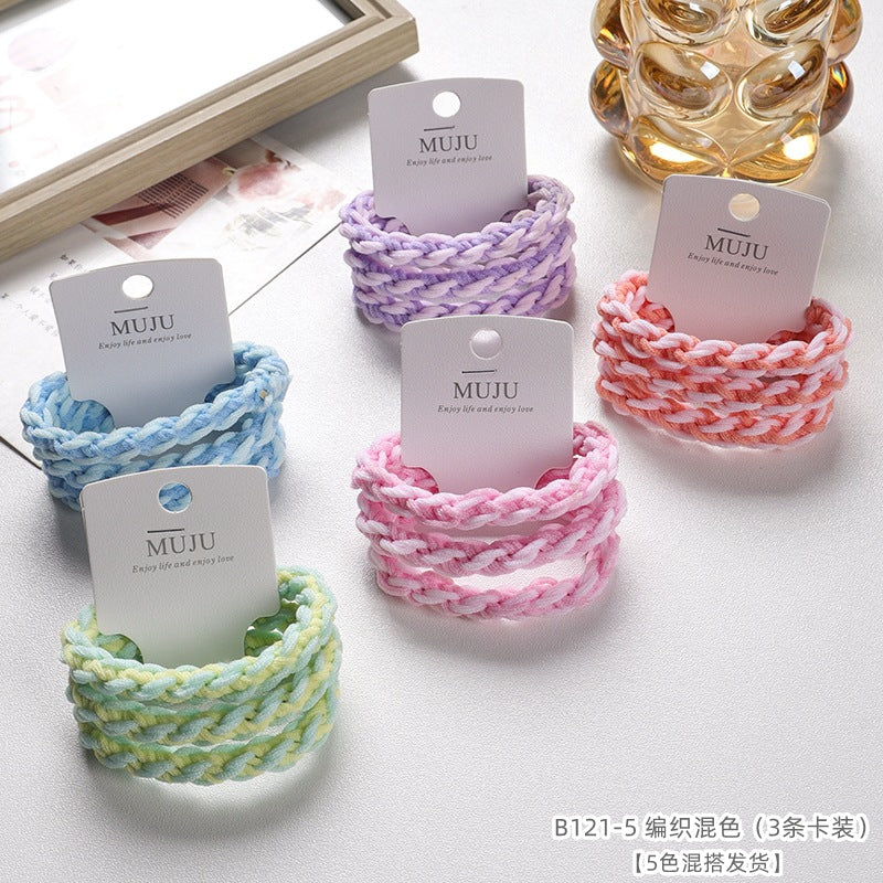 D廠【B121】3條卡裝皮筋二元店甜美彩色頭繩條碼髮飾蕾絲髮圈高彈性髮繩 25.03-2「D廠-單筆結帳需滿,NT$600出貨(不含運費)」