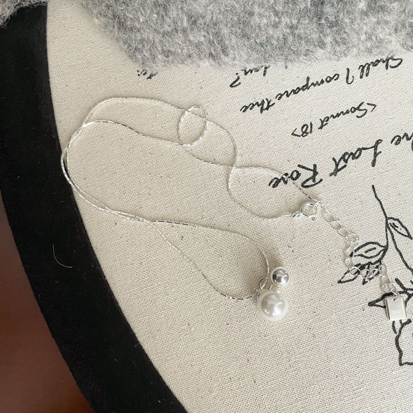 F廠【DQ2098N】小眾設計施家仿珍珠銀球項鍊S925純銀簡約氣質溫柔鎖骨鍊女 25.03-2