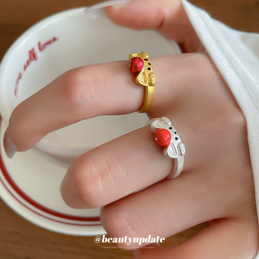 A廠【HR2721】卡通滴油老鼠霧面開口戒指時尚簡約可愛氣質食指戒小眾設計感指環 25.08-3