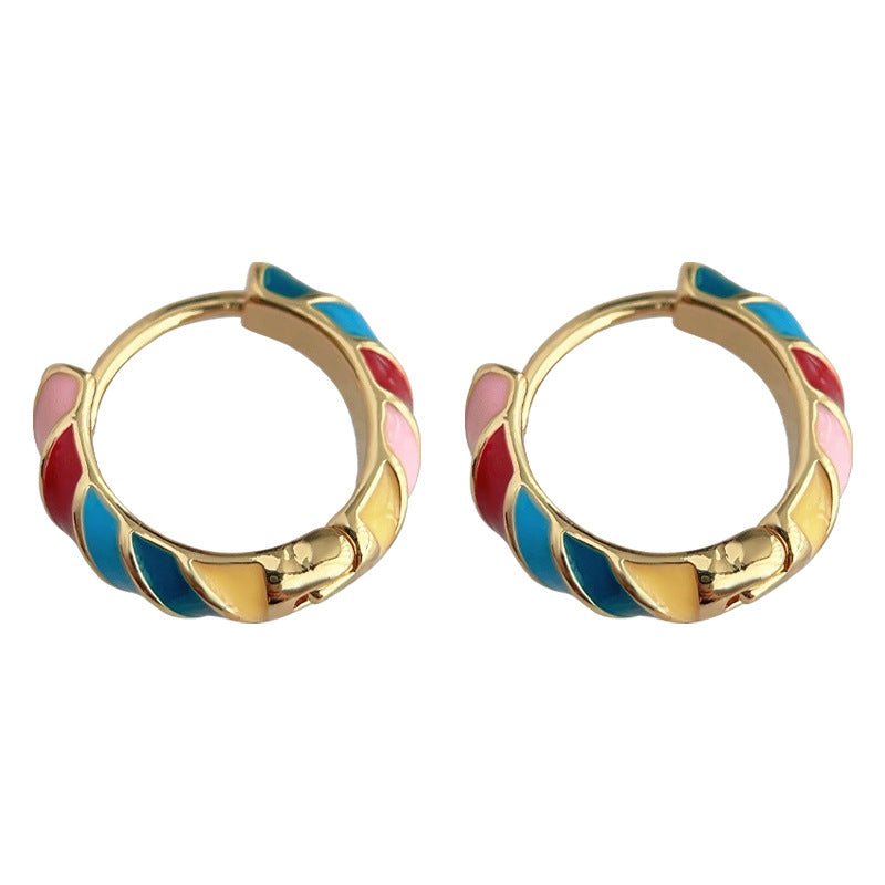 C廠【4188】夏日小清新七彩滴油圓形幾何甜美耳扣女氣質簡約通勤日常佩戴耳飾 24.05-5