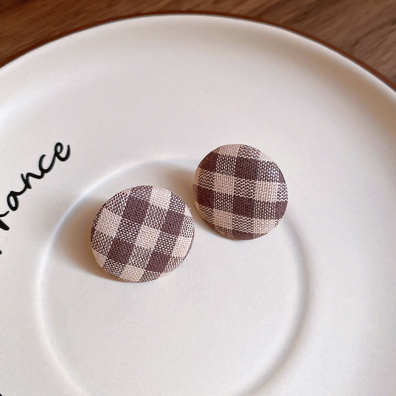A廠【HE23717】925銀針韓系布藝黑白棋盤格耳環小眾百搭耳環時尚氣質耳飾輕奢高級感 24.11-4