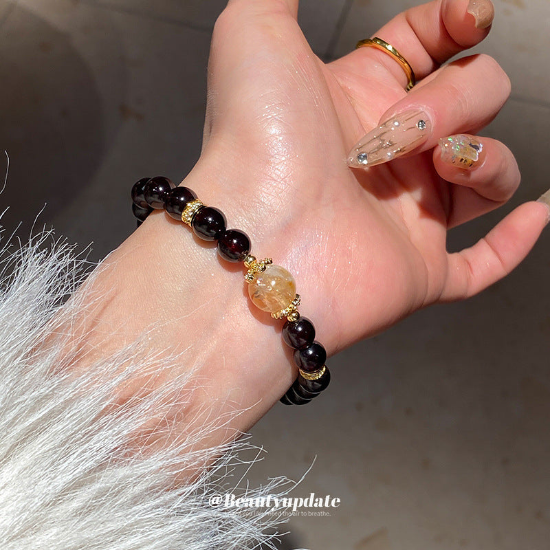 A廠【HB3452】全新中式鋯石石榴石金髮晶手鍊輕奢高級感水晶手串氣質百搭手飾 25.01-4