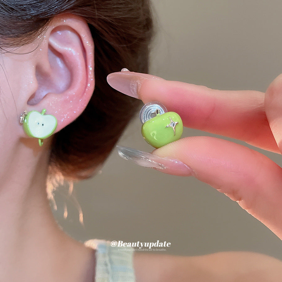 A廠 【HE26551】925銀針鋯石滴油蘋果耳環2025新款爆款耳環清新小甜美耳飾設計感小眾 25.05-4