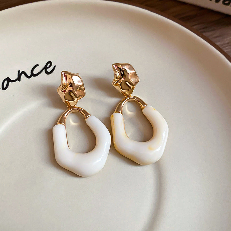 A廠【HE23860】925銀針不規則安可拉紅色耳環女復古時尚小眾耳環輕奢高級感氣質耳環 24.11-5