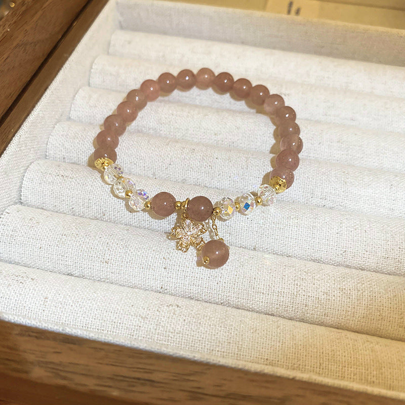 A廠【HB2684】小清新藍粉水晶花朵串珠手鍊復古個性優雅手串少女心甜美百搭手飾 24.06-2