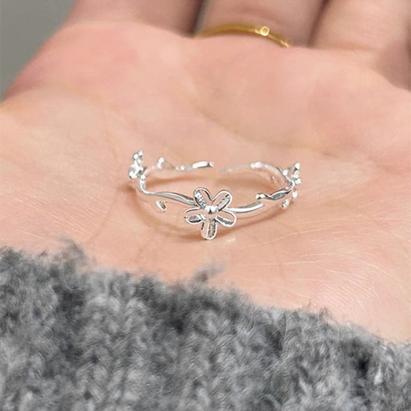 F廠【DQ8631R】足銀999簡約小清新花朵戒指女甜美ins風雛菊藤蔓純銀開口指環 25.05-3