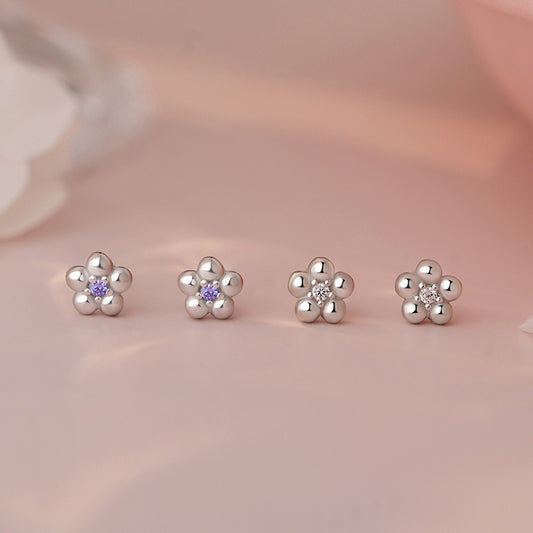 E廠【YC3565E】S999足銀葡萄螺絲釘釘文藝溫柔韓風精緻養耳洞耳飾 25.06-2