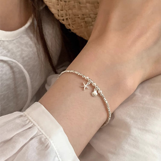 F廠【DQ0374S】925純銀小眾精緻海星貝殼碎銀子手鍊女輕奢ins仿珍珠百搭手飾
 25.08-5