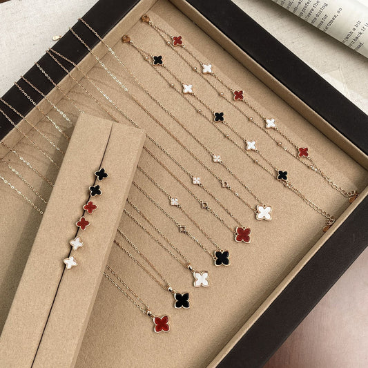 F廠【DQ2216N】原始設計四葉草合集幸運四葉草項鍊女五花瑪瑙手鍊高級感耳飾
 25.08-5