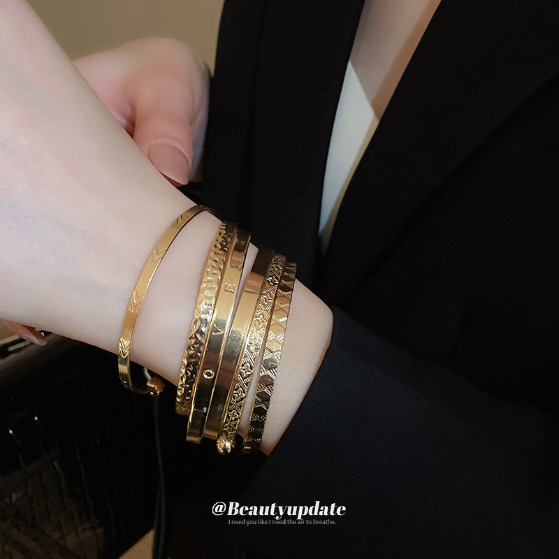 A廠【HB3463】跨境歐美金屬冷淡風手鐲氣質百搭時尚手鐲小眾個性手飾輕奢高級感 25.01-4