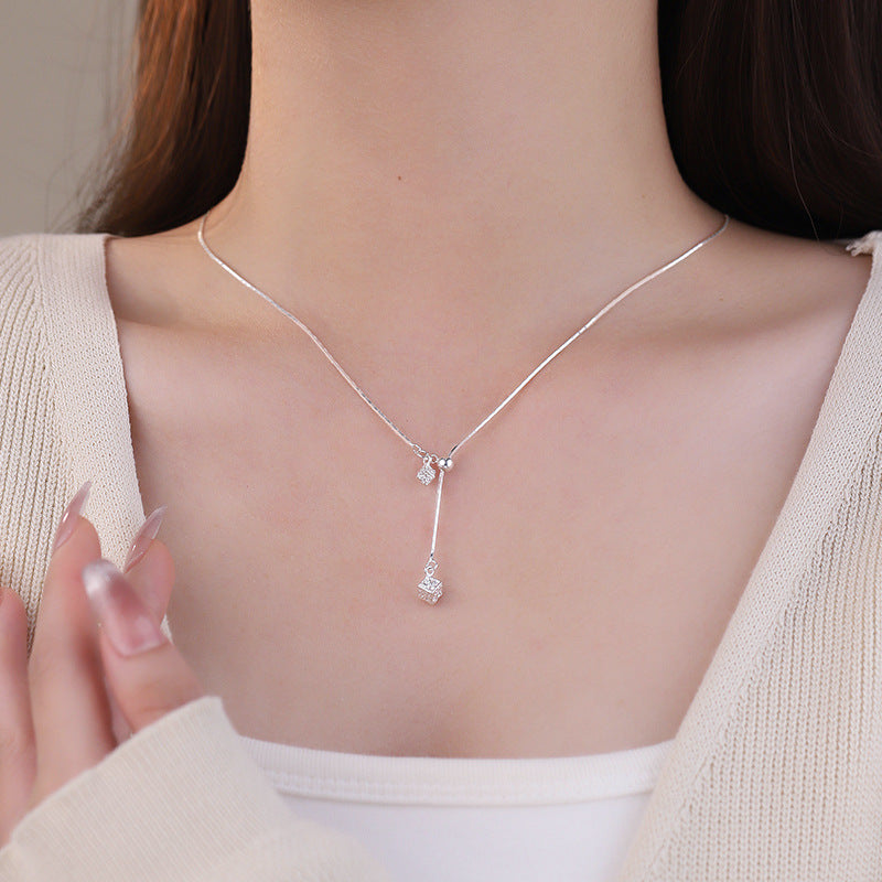 E廠【YC3249N】S925純銀方塊流蘇項鍊極簡風秋冬新款溫柔文藝小眾鎖骨鏈 24.12-3