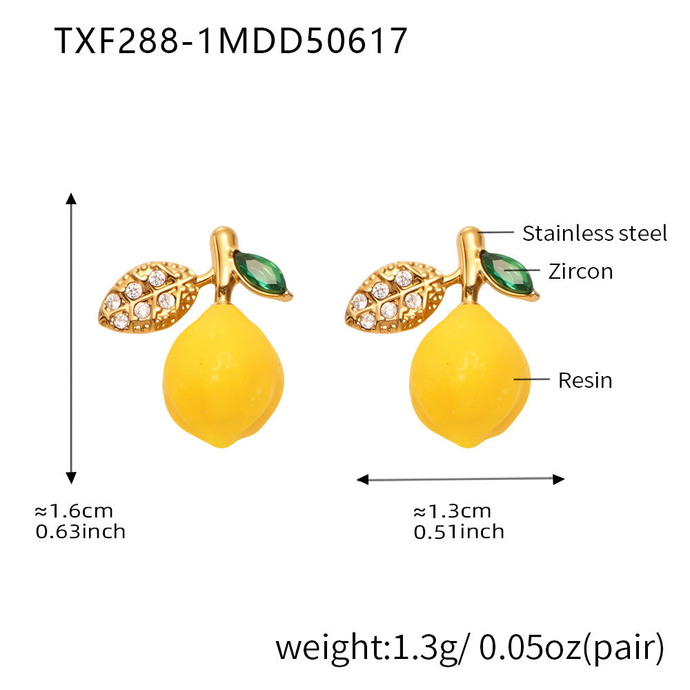 B廠【TXF288】ins小香風不鏽鋼5A鋯石檸檬花朵耳環女歐美新款耳環18k鍍金 25.06-3