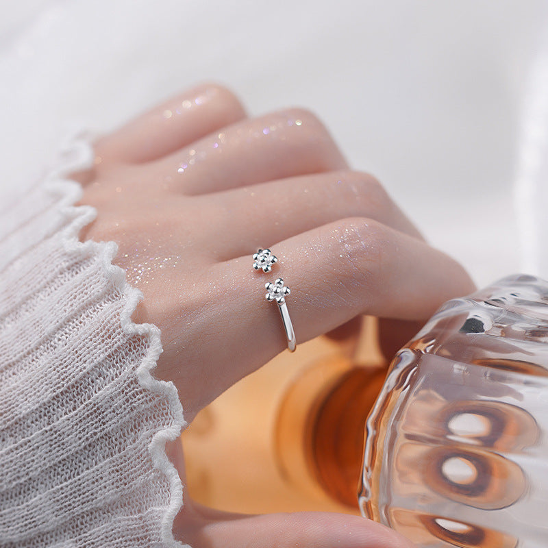 E廠【YC5581R】S925純銀小眾花朵戒指女甜美小清新仙女風花朵開口指環 24.11-5