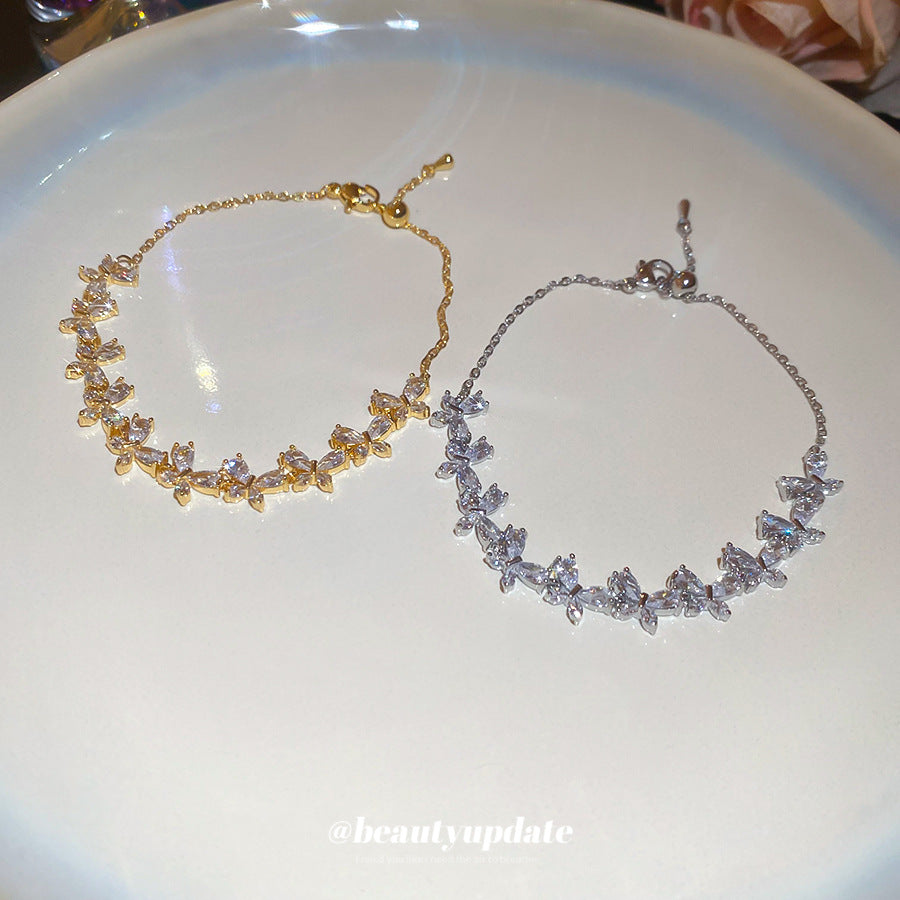 A廠【HB3632】18k真金電鍍鋯石蝴蝶手鍊輕奢高級感手環精緻時尚通勤百搭手飾女 25.04-1