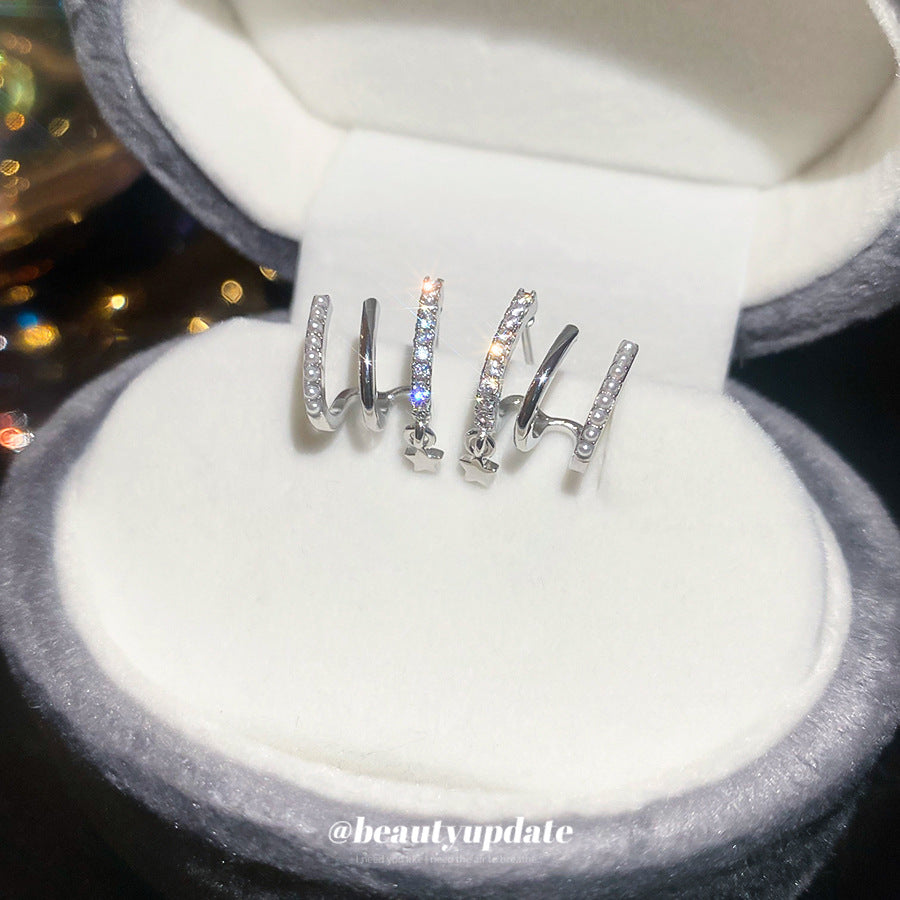 A廠【HE27395】925銀針鑲鑽光面五角星耳環韓系小眾精緻簡約耳環輕奢高級感耳飾時尚 25.06-4