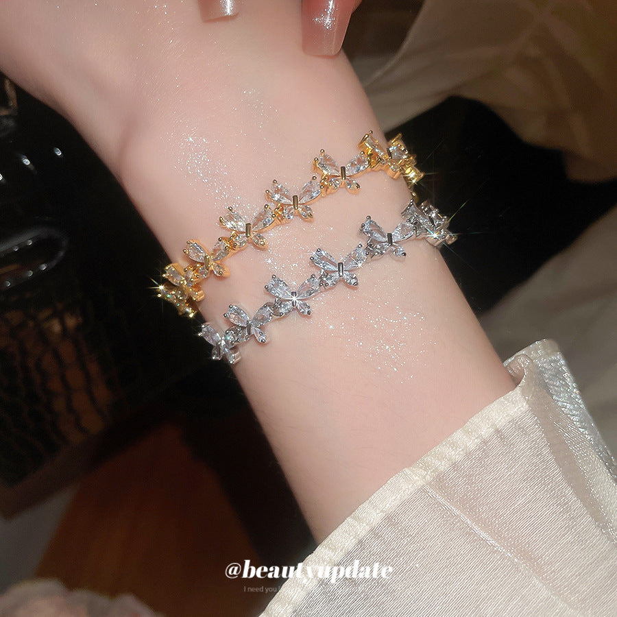 A廠【HB3632】18k真金電鍍鋯石蝴蝶手鍊輕奢高級感手環精緻時尚通勤百搭手飾女 25.04-1