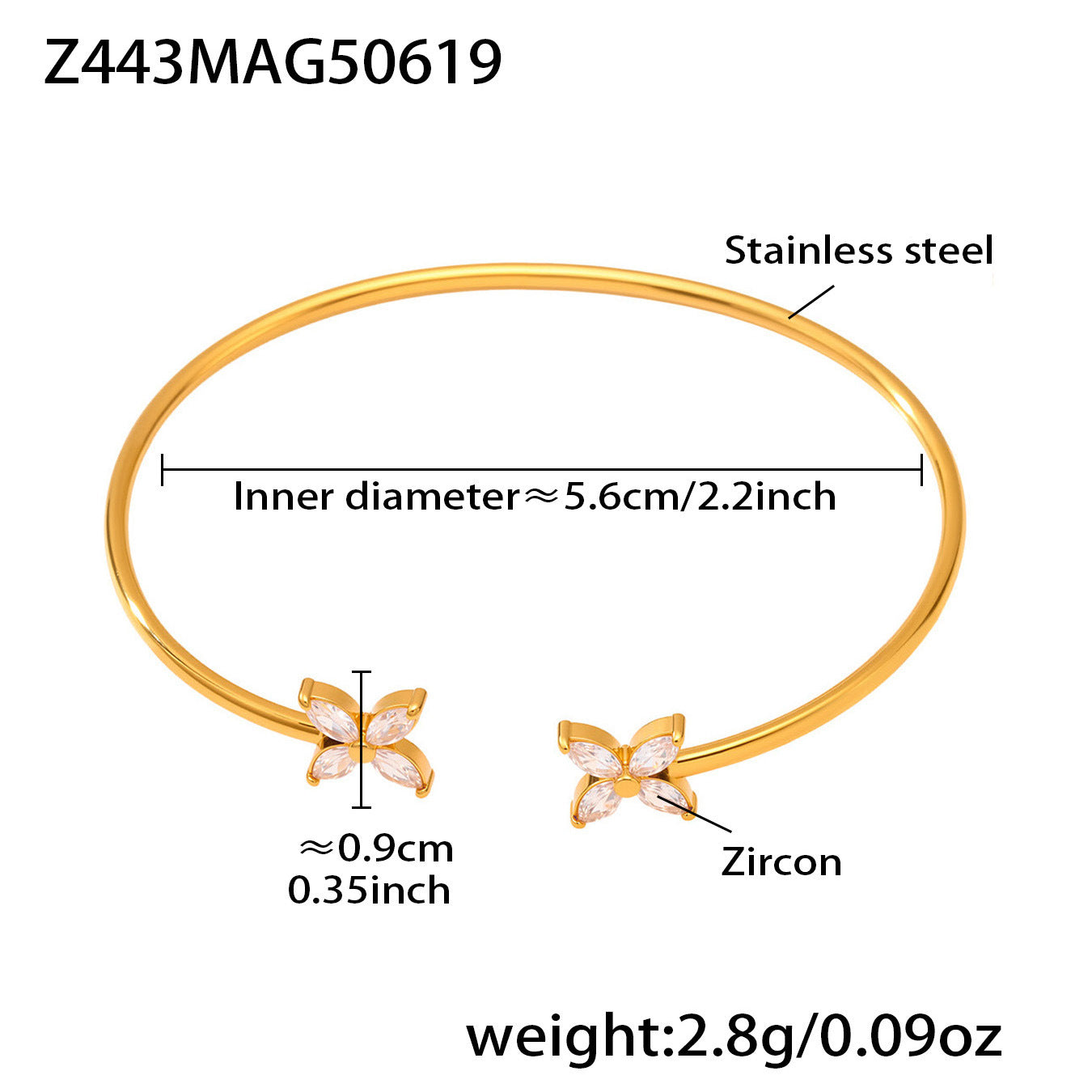 B廠【Z440】海洋沙灘風幾何海星造型鑲5A鋯石開口手鐲不鏽鋼鍍18k真金 25.06-4