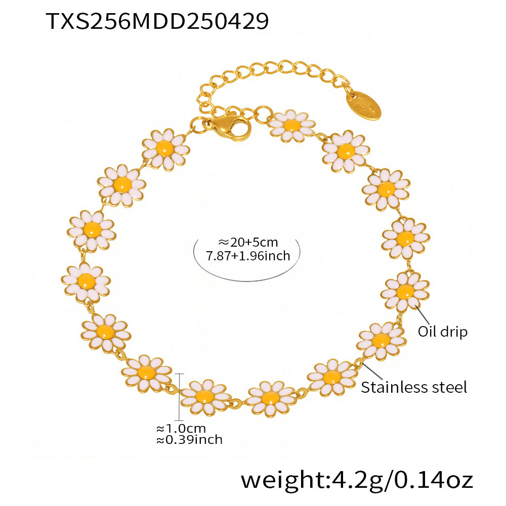 B廠【TXP256】新款不鏽鋼小雛菊花朵項鍊手鍊腳鍊首飾組個性氣質飾品女 25.05-2