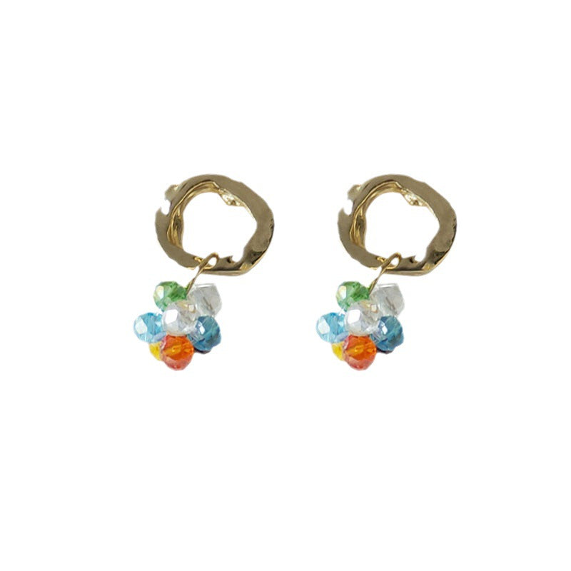 C廠【A932】彩色玻璃水晶手工串珠耳環清新甜美糖果色多巴胺高級感耳飾耳環女 24.02-4