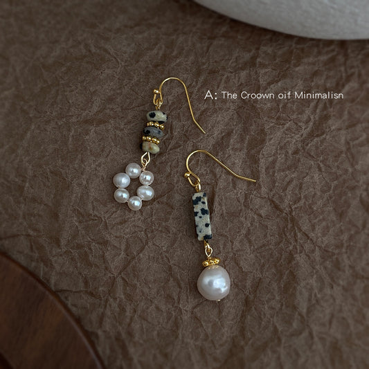 C廠【6621】天然淡水珍珠不對稱設計長款天然石手工耳環新款國潮耳環飾品
 25.10-3