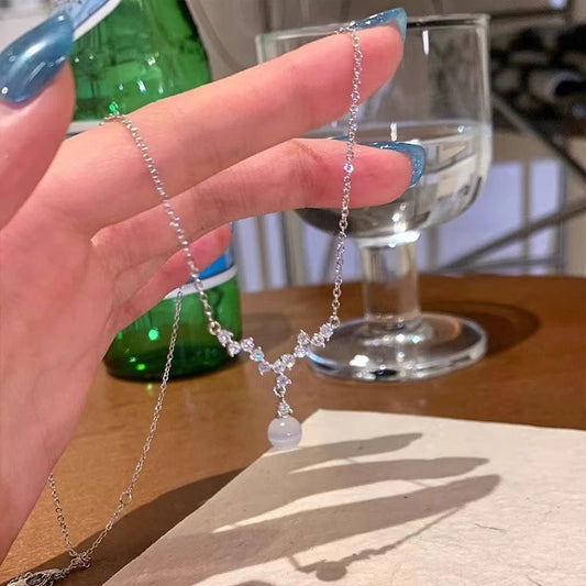 F廠【DQ1336N】S925純銀優雅氣質仿貓眼石項鍊女精緻高級感超閃鋯石鎖骨鏈潮 25.06-4