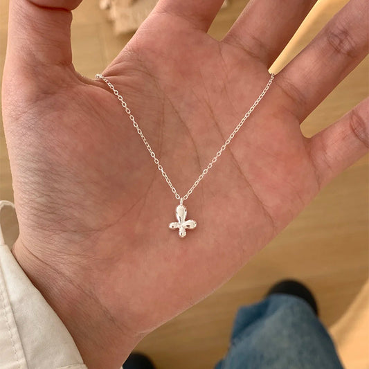 F廠【DQ1470N】足銀999精緻氣質四葉草項鍊女甜美時尚小蝴蝶百搭鎖骨鏈 25.05-2