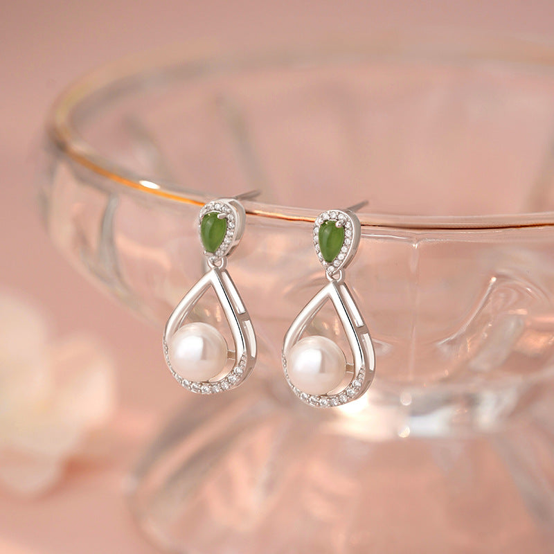 E廠【YC1858N】S925純銀滴水之恩套裝水滴碧玉輕奢氣質送媽媽禮物首飾 25.05-3