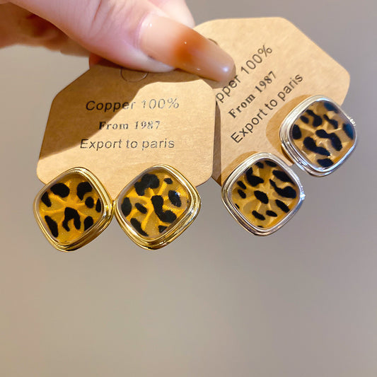 A廠【HE28387】925銀針復古壓克力方形豹紋耳環時尚簡約秋冬新款耳環小眾設計感耳飾
 25.09-1