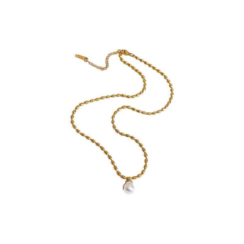 A廠【HN7908】鈦鋼水滴人造珍珠項鍊女時尚小眾百搭項鍊輕奢高級感氣質飾品配件 24.12-1