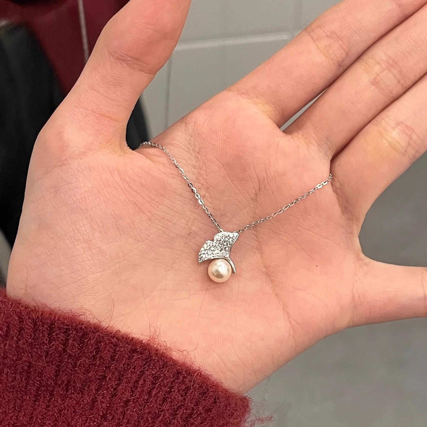 F廠【DQ2103N】小眾高級感銀杏葉淡水珍珠項鍊女S925純銀時尚氣質鎖骨鏈 25.04-2