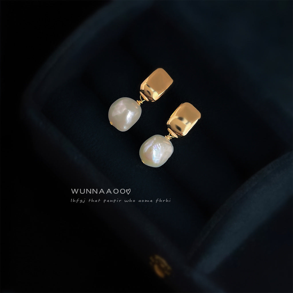 C廠【6963】巴洛克淡水珍珠不規則異形時尚通勤簡約手工耳環女鍍14K 新款耳環
 25.10-4