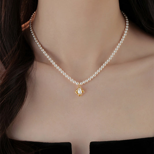 F廠【DQ1375N】法式高級感仿珍珠項鍊女S925純銀不規則淡水珍珠吊墜鎖骨鏈潮
 25.10-2