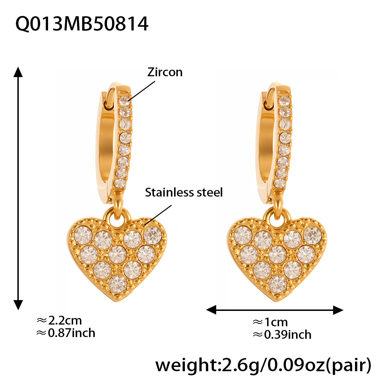 B廠【Q007】氣質簡約精緻小巧光面愛心吊墜耳環耳環鑲嵌鋯石不銹鋼耳環 25.08-5
