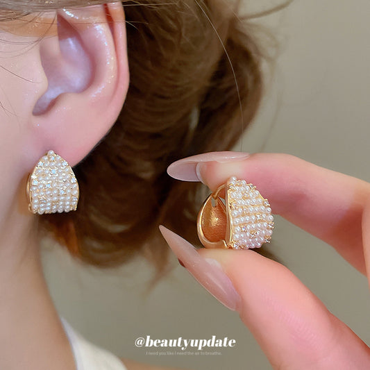 A廠【HE28409】925銀針超閃鋯石珍珠耳扣法式宮廷風優雅氣質耳環耳墜輕奢高級感耳飾
 25.09-1