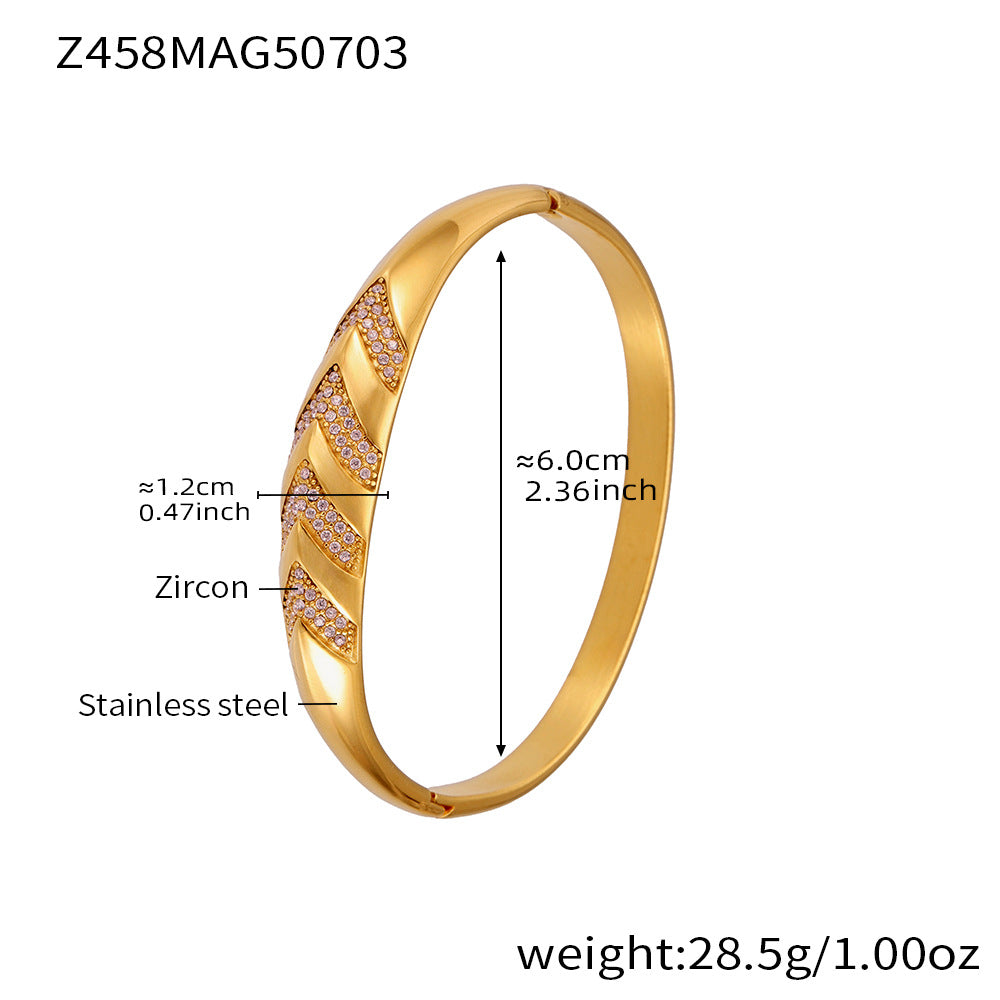 B廠【Z454】滿鑽5A鋯石卡扣高品質超閃手環組合不鏽鋼鍍18k真金不掉色 25.07-3