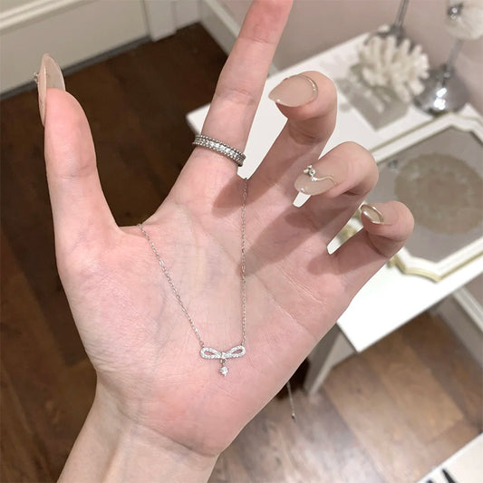 F廠【DQ1439N】S925純銀韓系簡約蝴蝶結鋯石項鍊女高級感氣質百搭鎖骨鏈 25.06-4